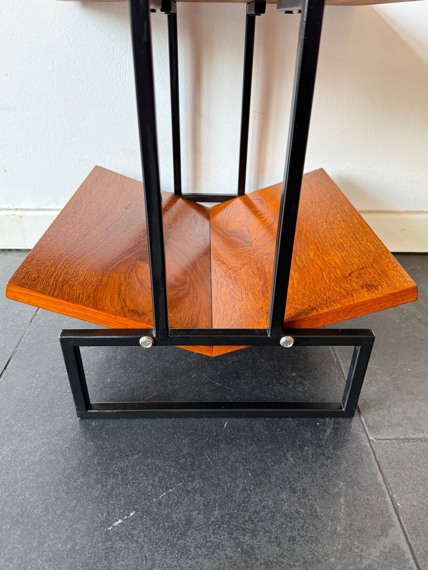 Vintage Mid-Century Modern Magazine Table in Wood and Black Metal | Modernist, Mid-20th century