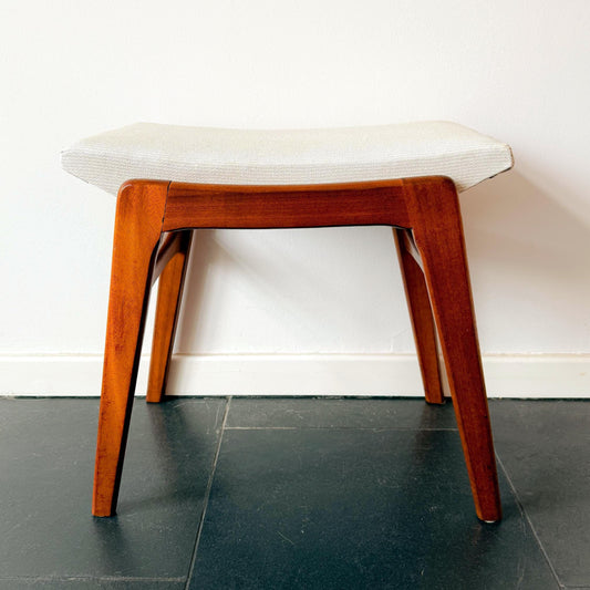Mid-Century Modern teak footstool with upholstered seat, Scandinavian design, 1960s.