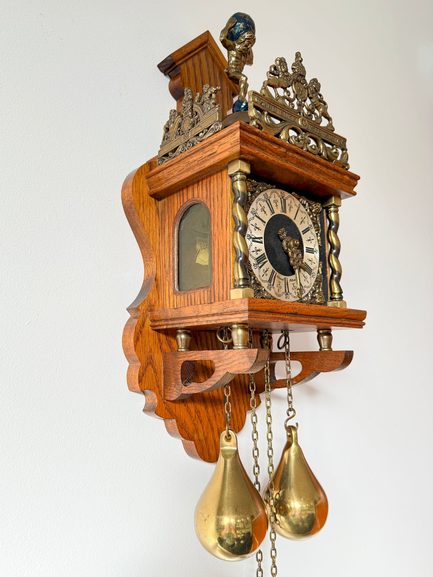 Vintage Warmink Zaanse Wall Clock with Atlas Pediment | Dutch Baroque Revival, Mid-Century