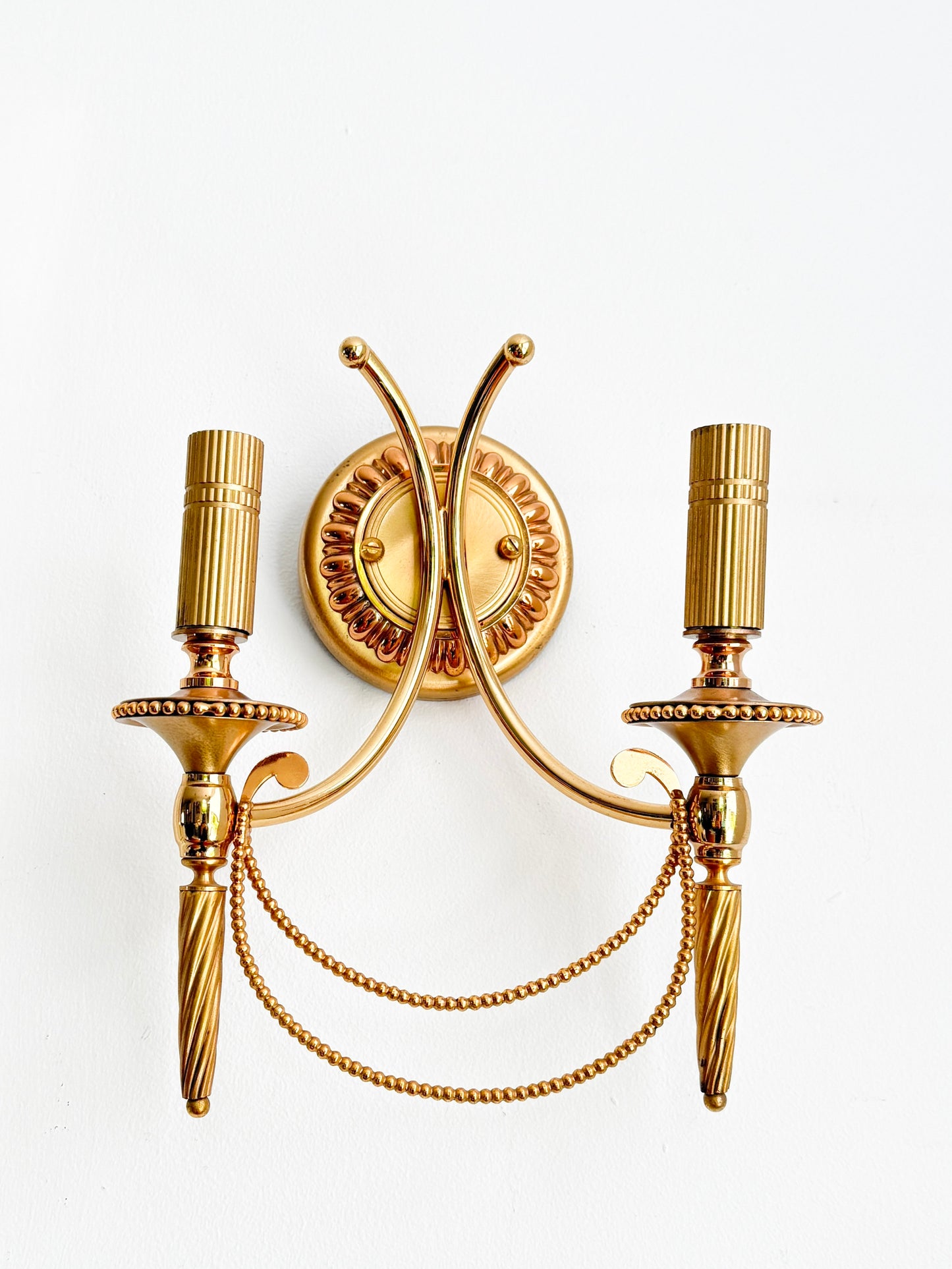 Vintage Pair of Gaetano Sciolari Double Wall Sconces in Gilt Brass | Hollywood Regency, 1960/70s