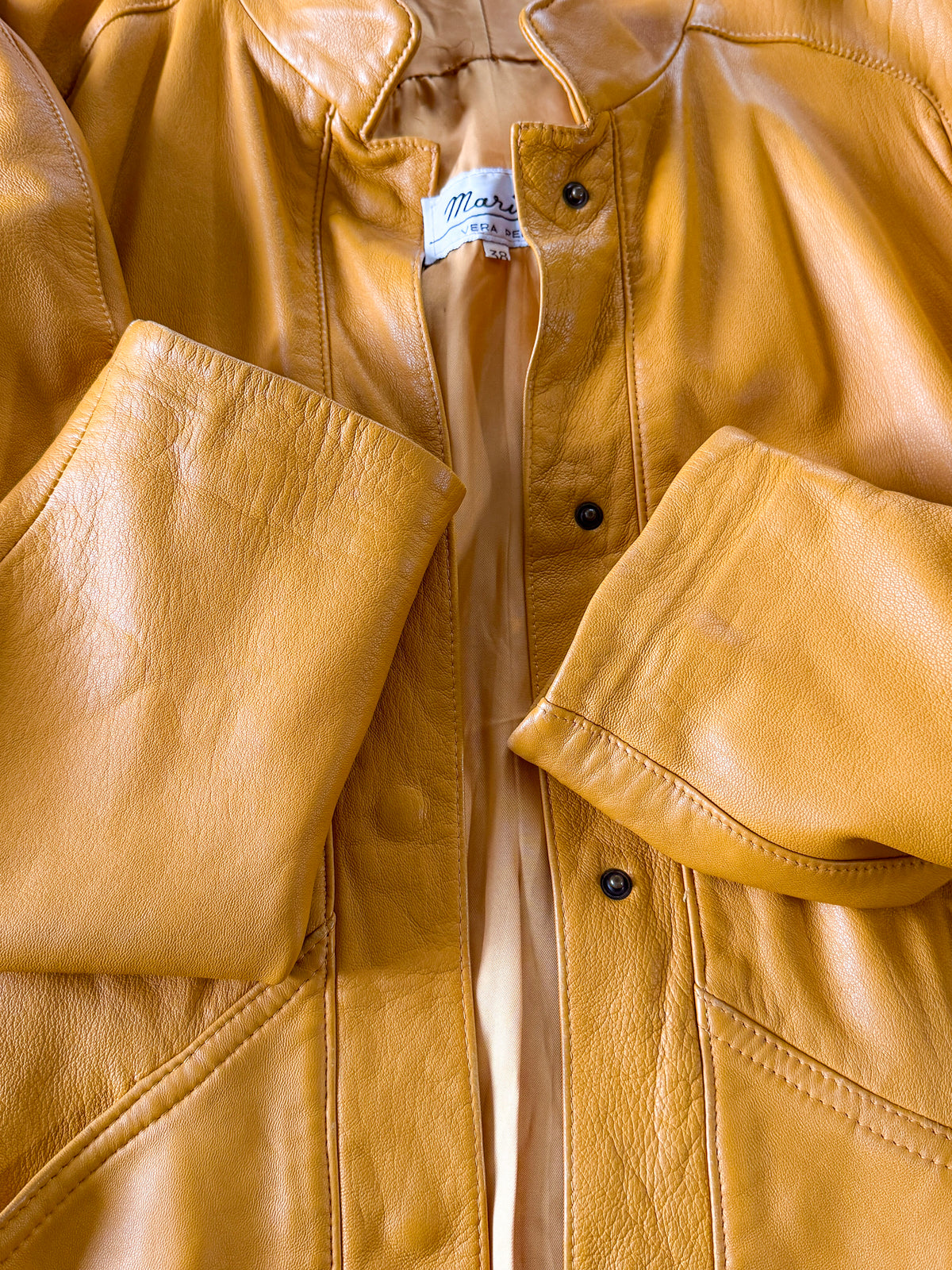Vintage Ochre Yellow Leather Jacket by Marina | 1980s