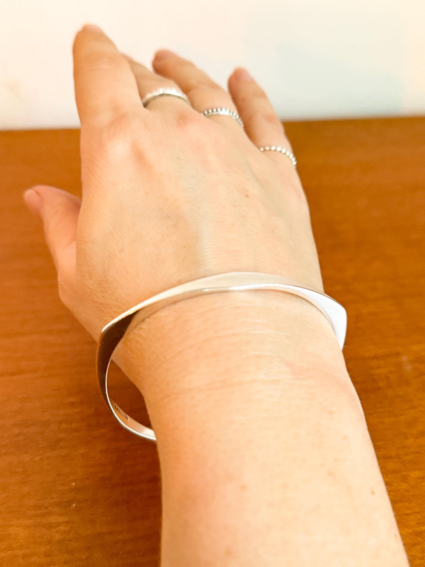 Vintage 800 Silver Bangle with PMD Mark | Scandinavian Modernist Style, Mid-Century