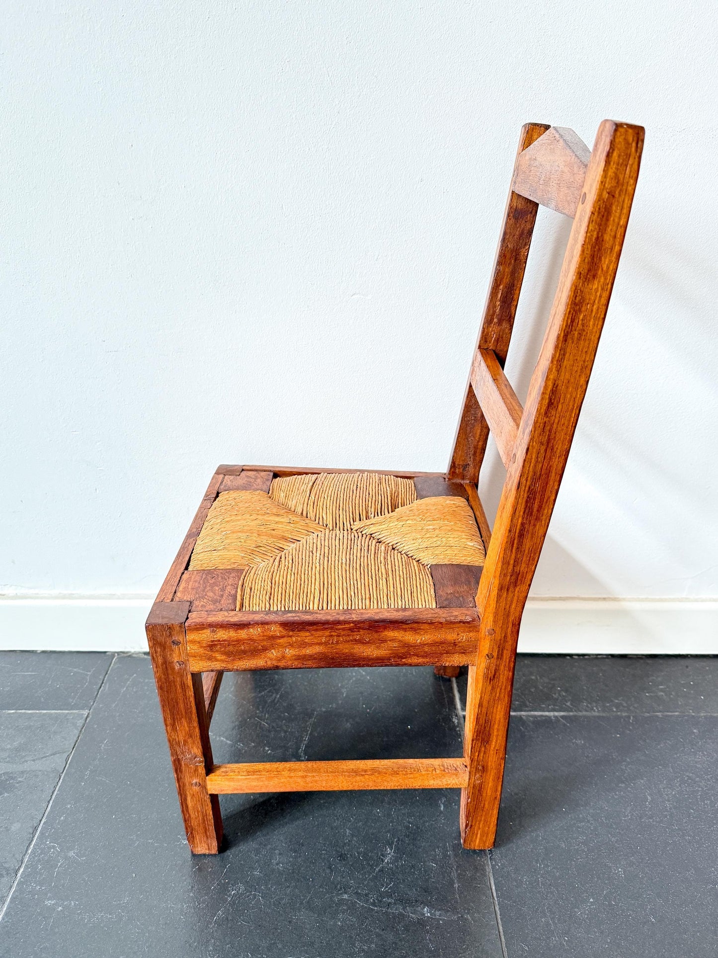 Vintage Wooden Children’s Chair with Woven Seat | Art Deco · Rustic, early 20th Century