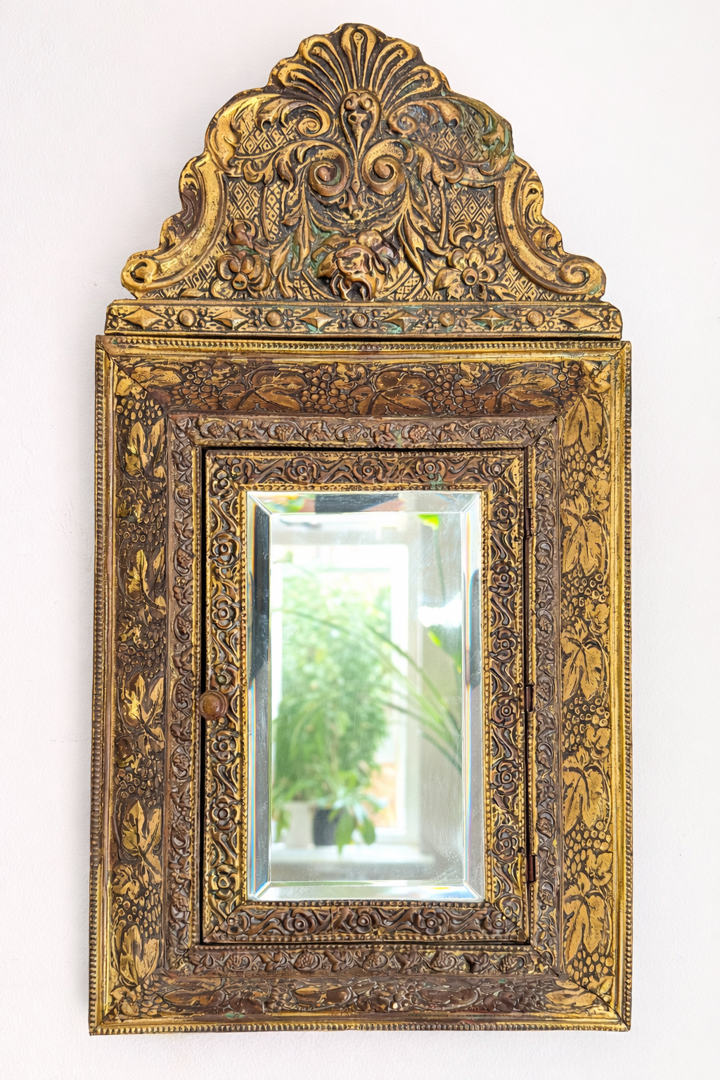Antique Wall Cabinet with Beveled Mirror and Brush | Victorian, late 19th / early 20th Century