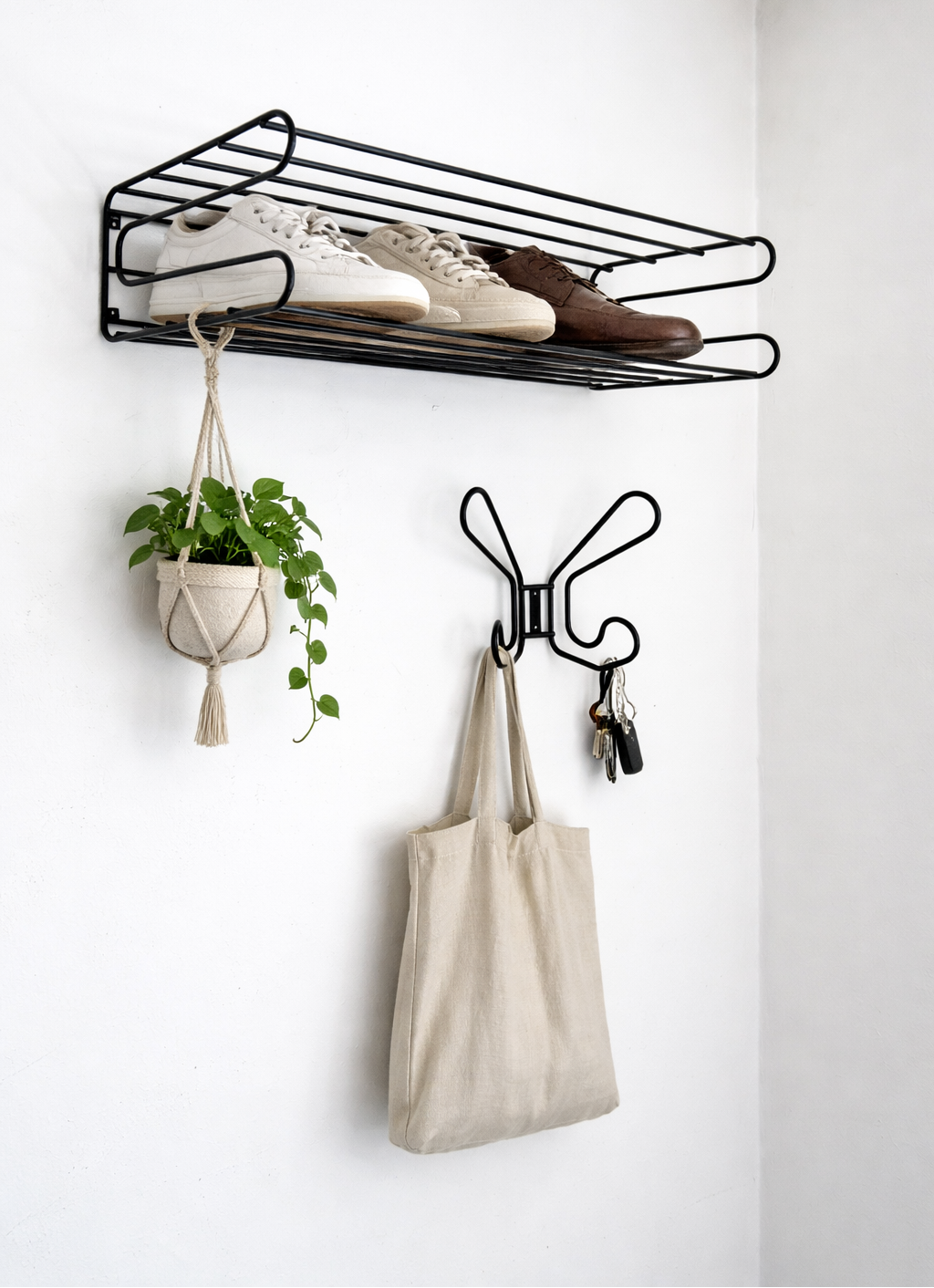 Vintage IKEA FRÄN Wall-Mounted Shoe Rack and Coat Hook | Scandinavian Modern, 1980/90s