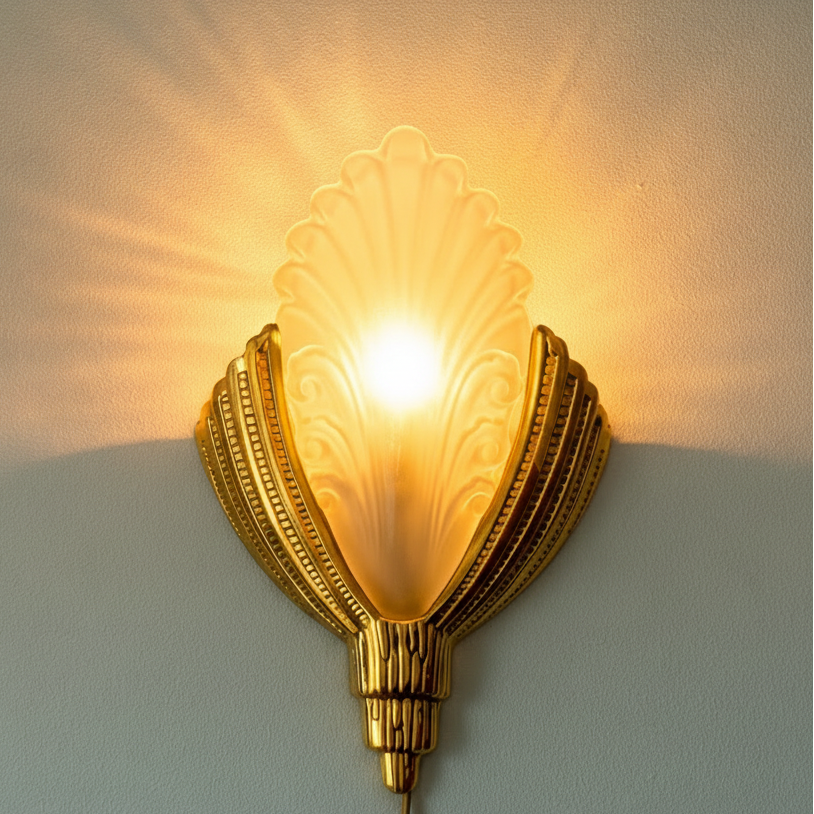 Art Deco wall sconce by Marcel Hudry and Val Saint Lambert 1930s.