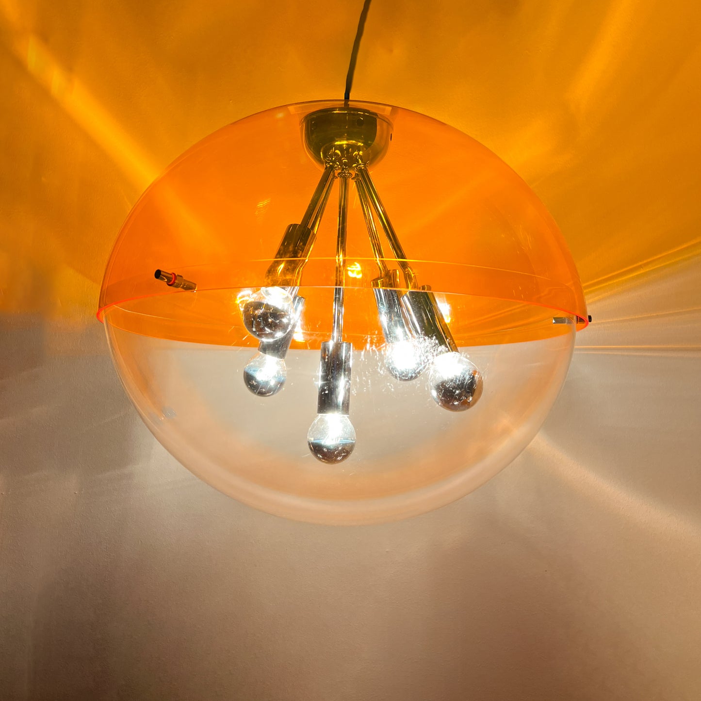Vintage XL Sphere Pendant Lamp Attributed to RAAK Amsterdam | Mid-Century Space Age, 1970s