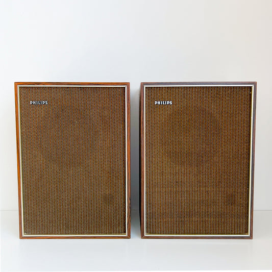 1970s Dutch design Philips rosewood speakers, set of two. By Vintagefindsbyrenata