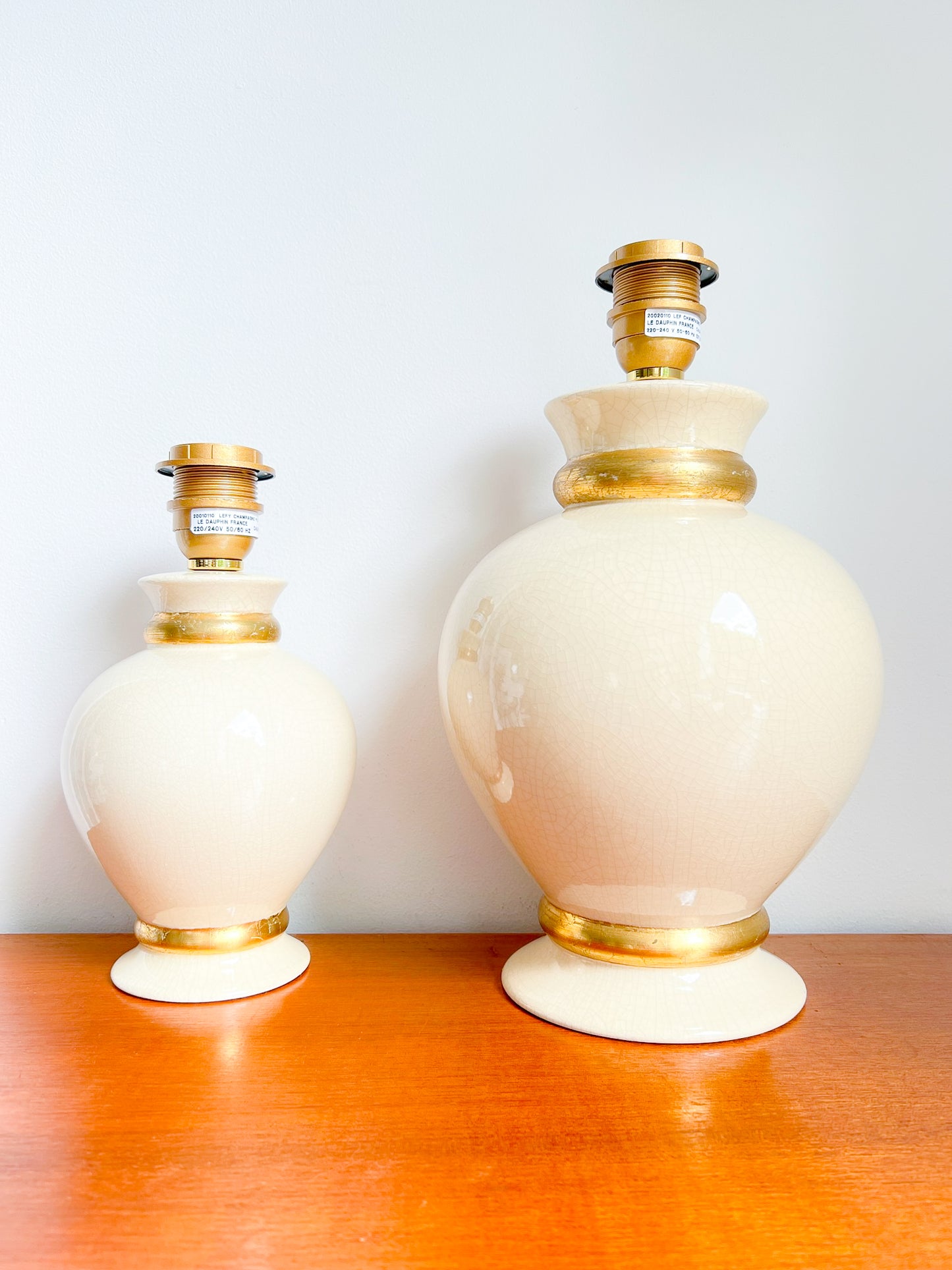 Set of 2 Ceramic Crackle Table Lamps by Maison Le Dauphin| Hollywood Regency, 1970s