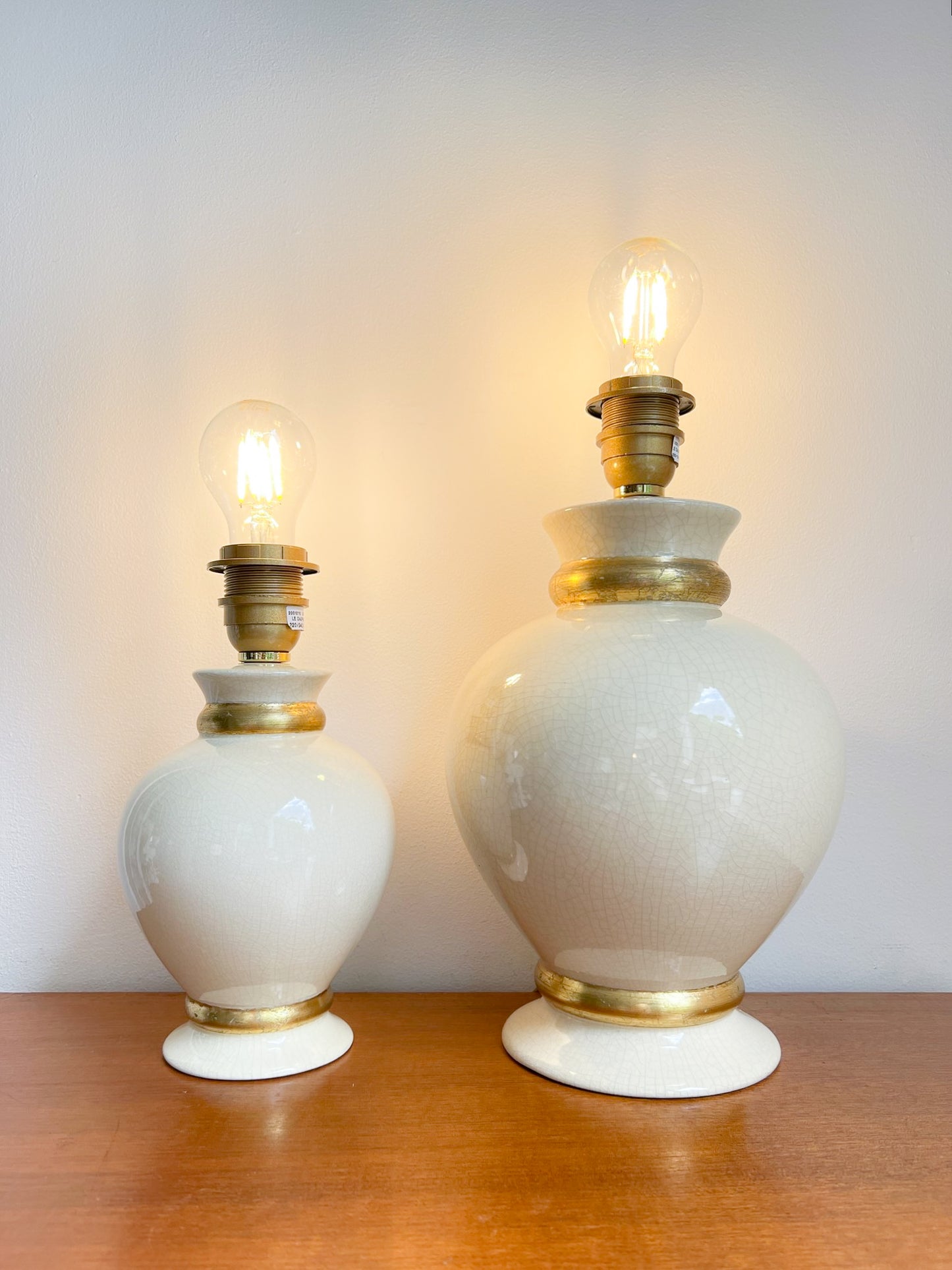 Set of 2 Ceramic Crackle Table Lamps by Maison Le Dauphin| Hollywood Regency, 1970s