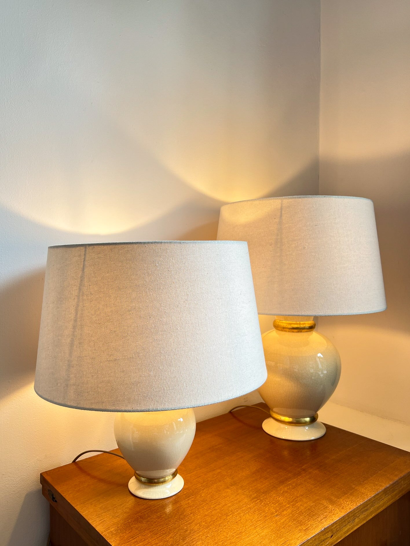 Set of 2 Ceramic Crackle Table Lamps by Maison Le Dauphin| Hollywood Regency, 1970s