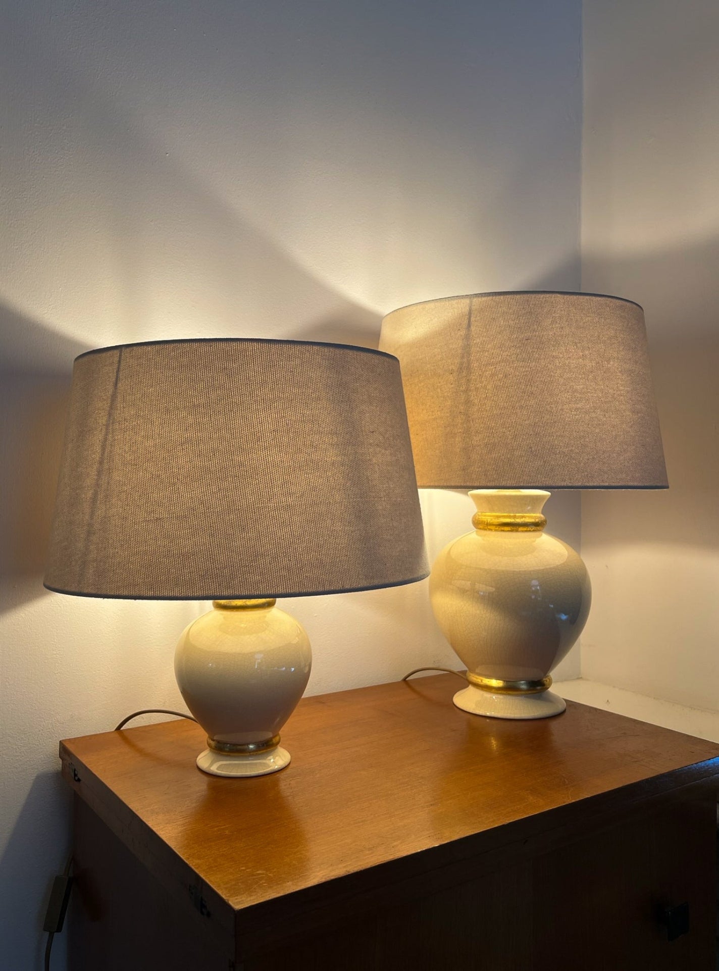 Set of 2 Ceramic Crackle Table Lamps by Maison Le Dauphin| Hollywood Regency, 1970s
