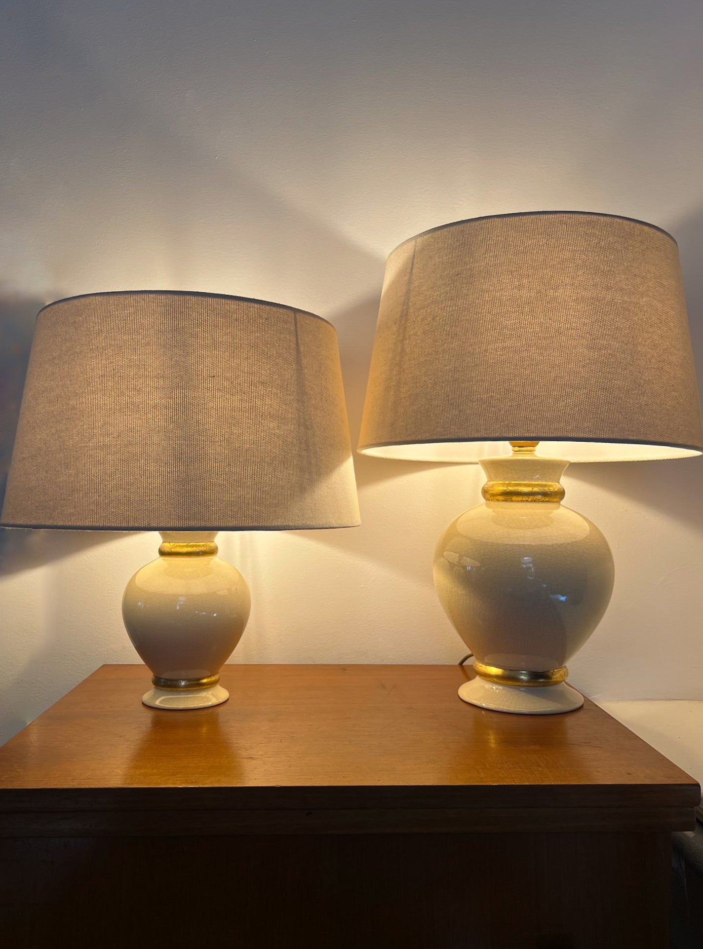 Set of 2 Ceramic Crackle Table Lamps by Maison Le Dauphin| Hollywood Regency, 1970s