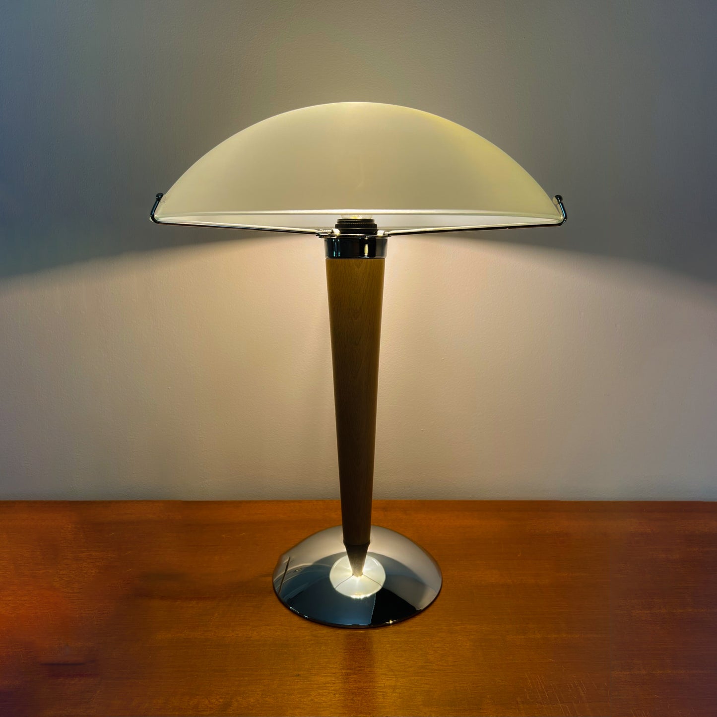 IKEA Kvintol Frosted Glass & Wood Table Lamp | Scandinavian Postmodern, 1990s