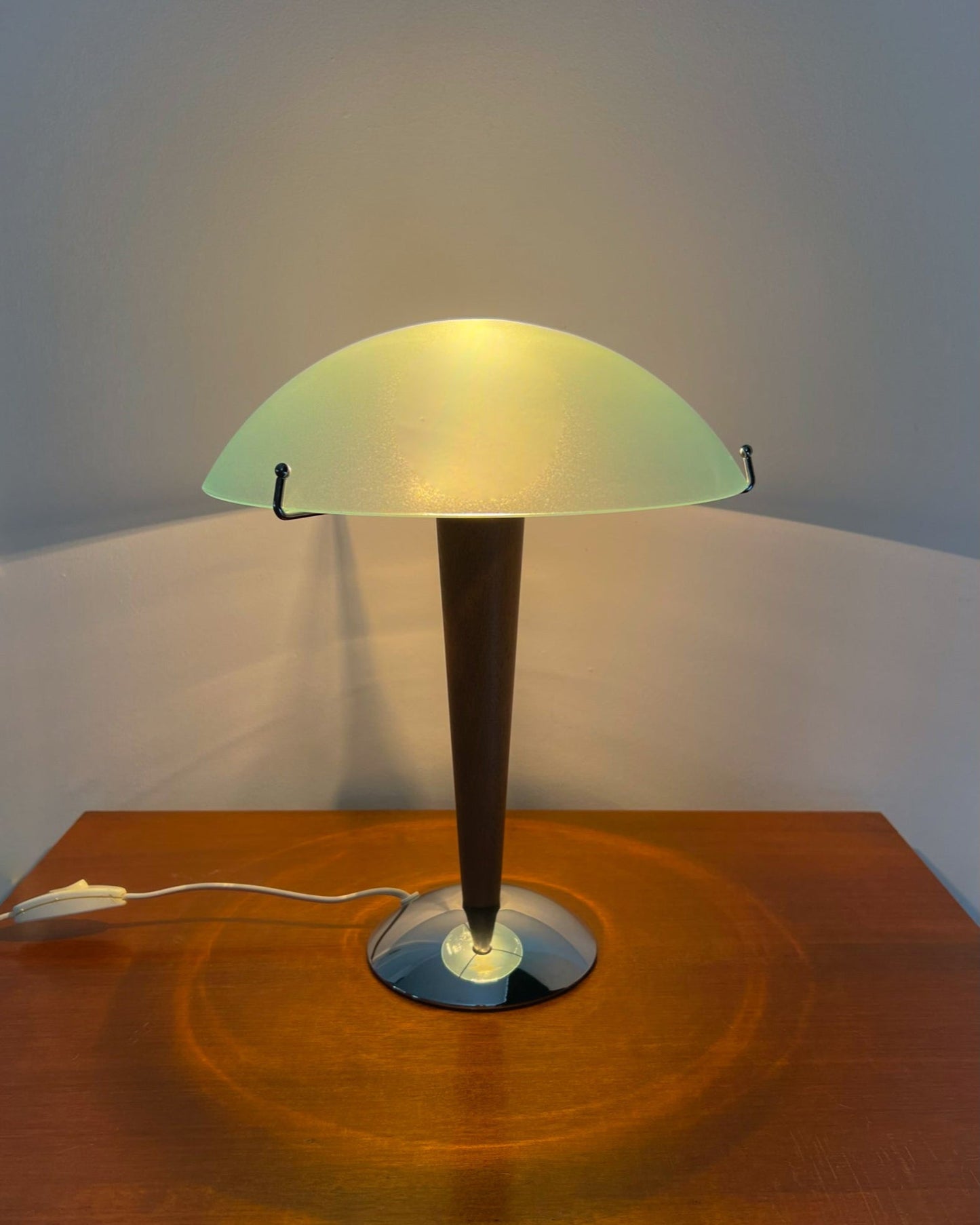 IKEA Kvintol Frosted Glass & Wood Table Lamp | Scandinavian Postmodern, 1990s