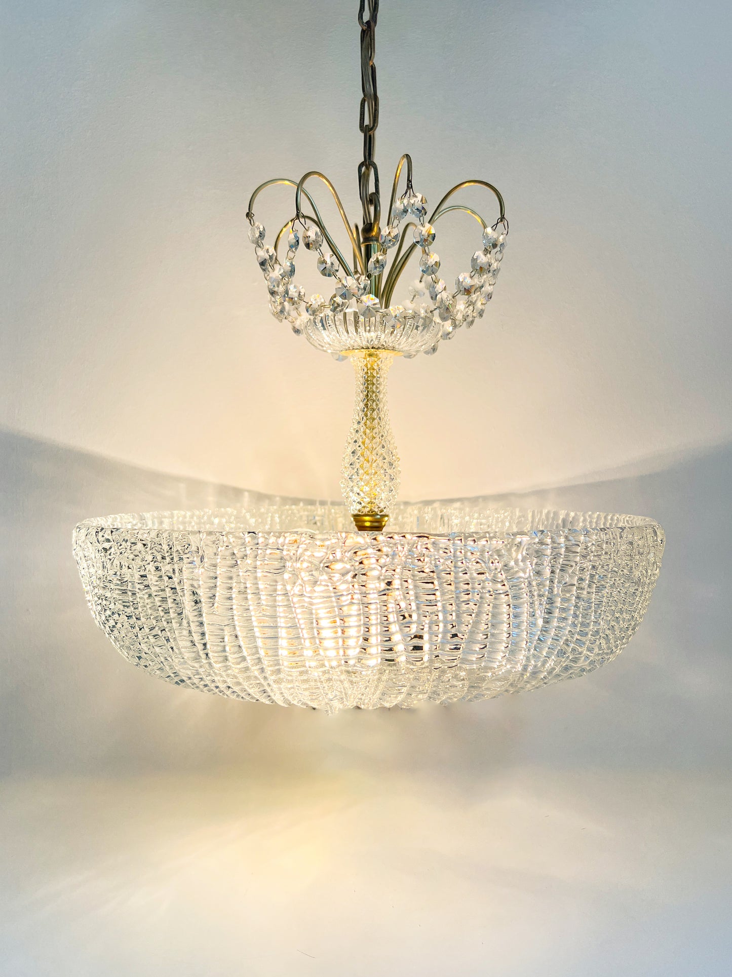 Vintage Brass and Crystal Chandelier | Regency Style, 1960s–1970s