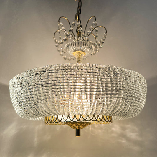 Vintage brass and crystal chandelier, Regency style, 1960s–1970s.