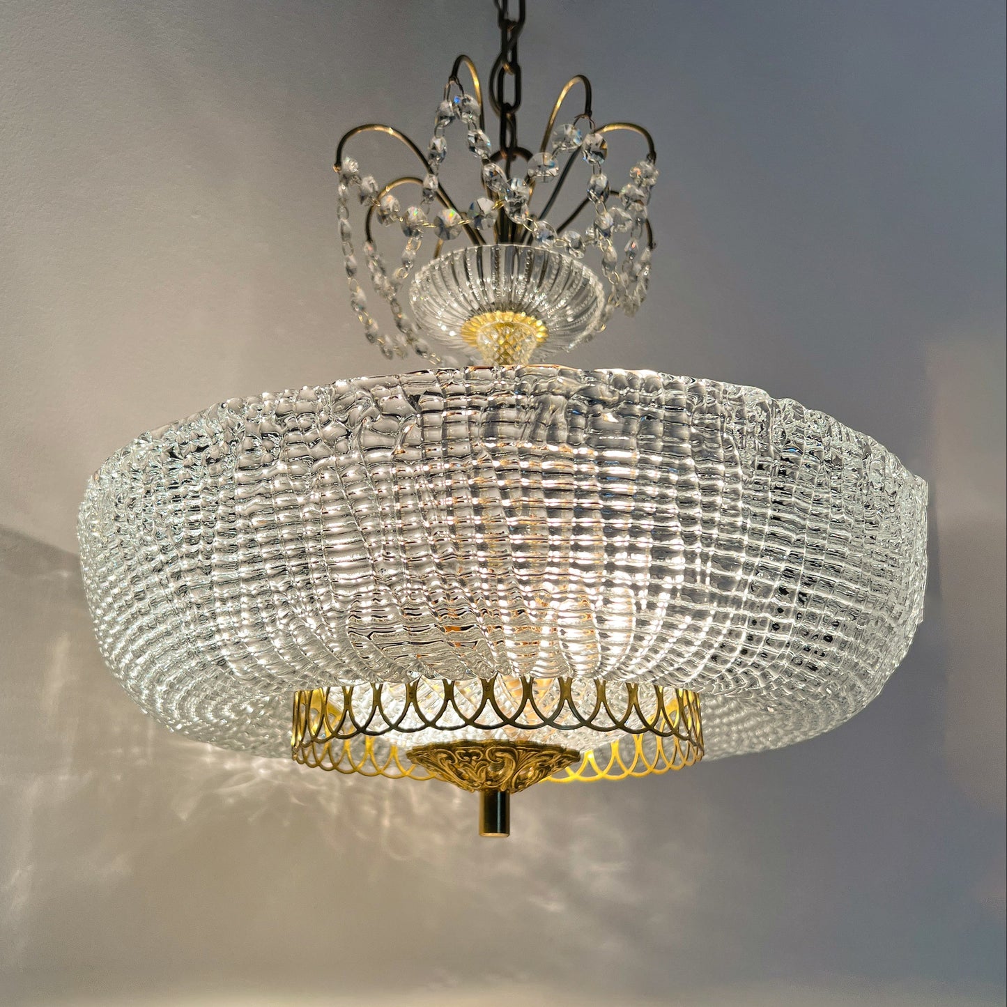 Vintage Brass and Crystal Chandelier | Regency Style, 1960s–1970s