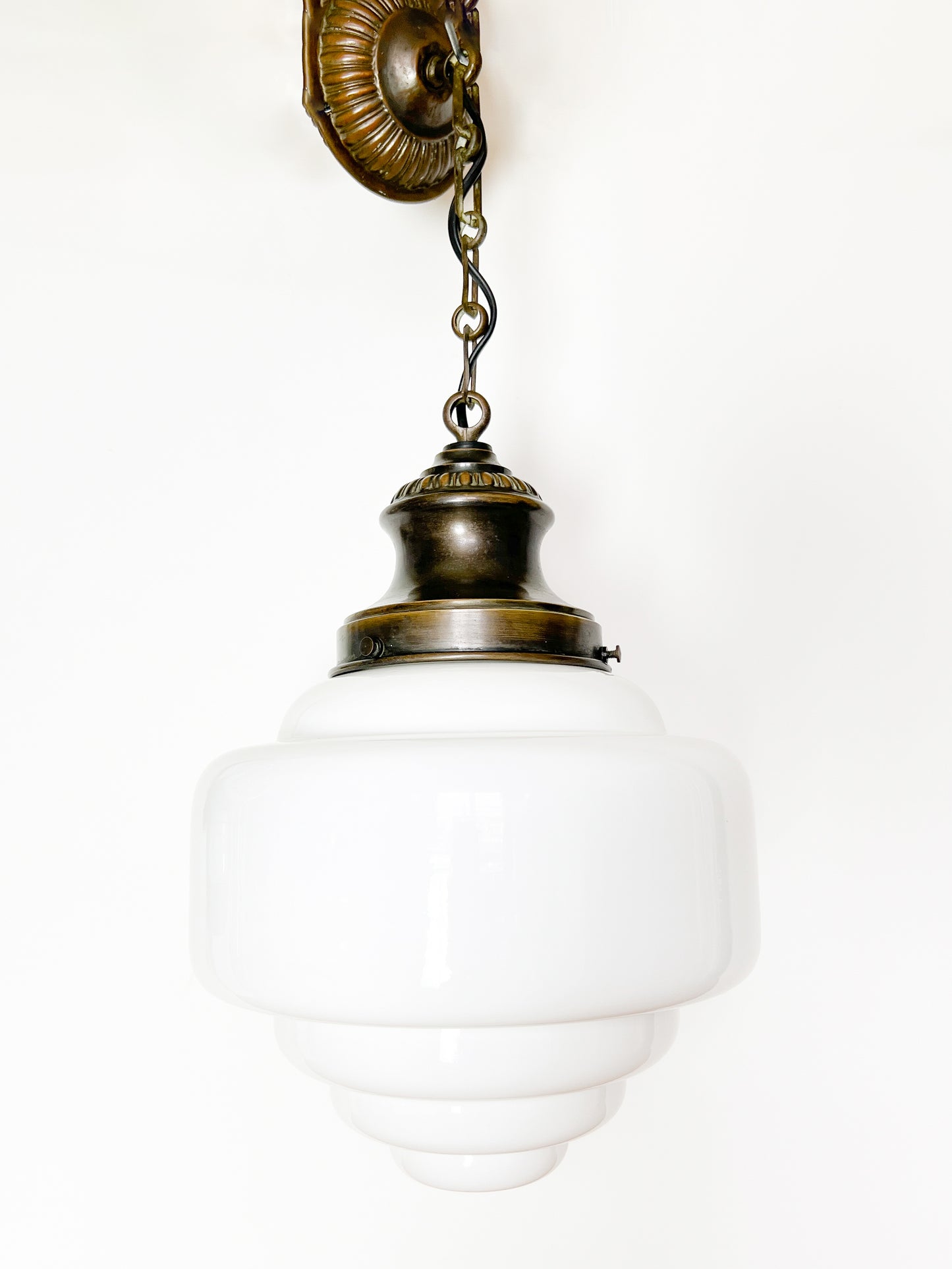 Large Opaline Glass Pendant Lamp | Art Deco