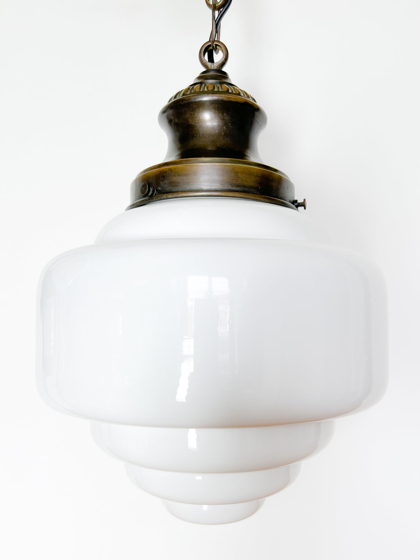 Large Opaline Glass Pendant Lamp | Art Deco
