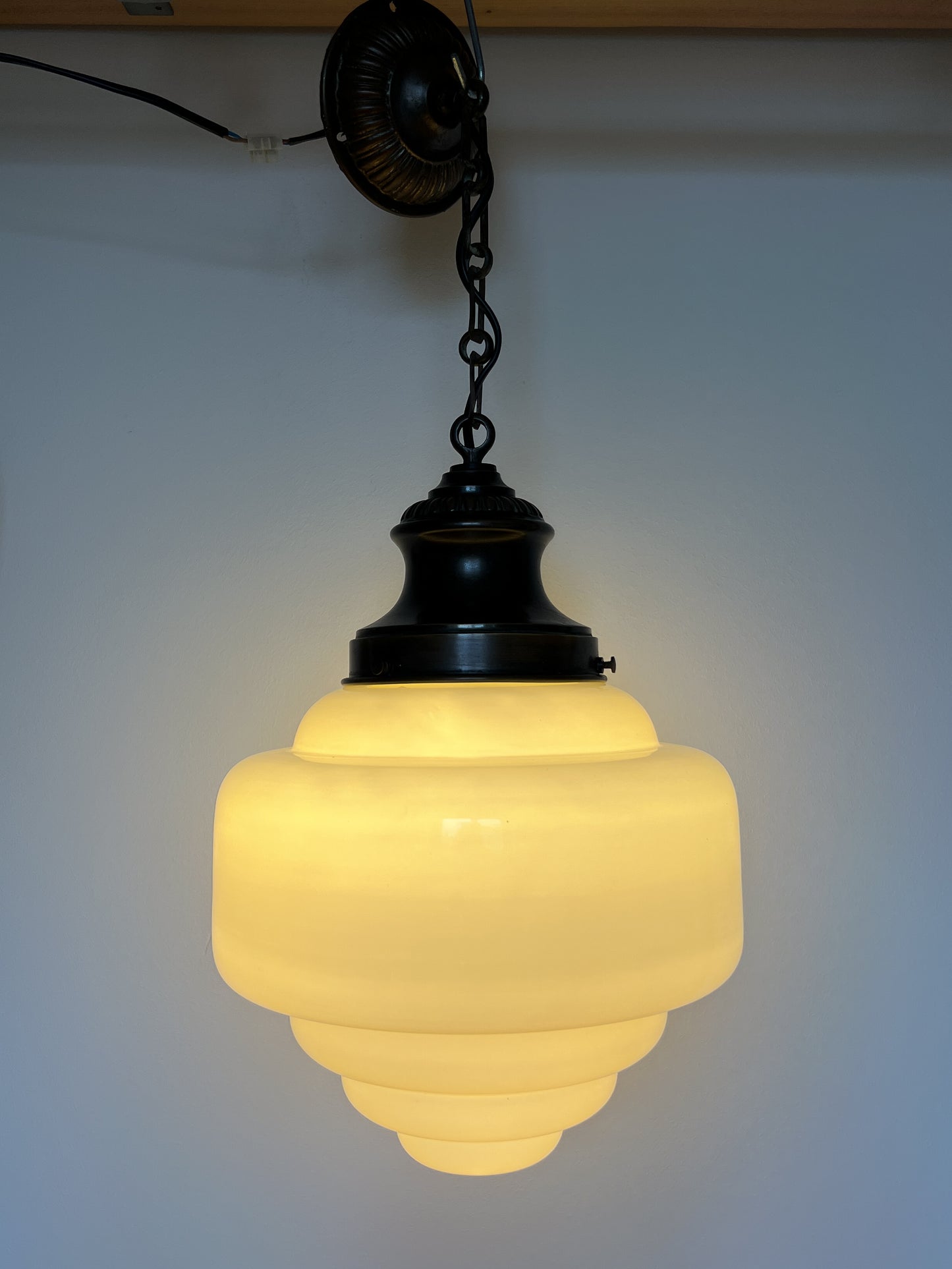 Large Opaline Glass Pendant Lamp | Art Deco