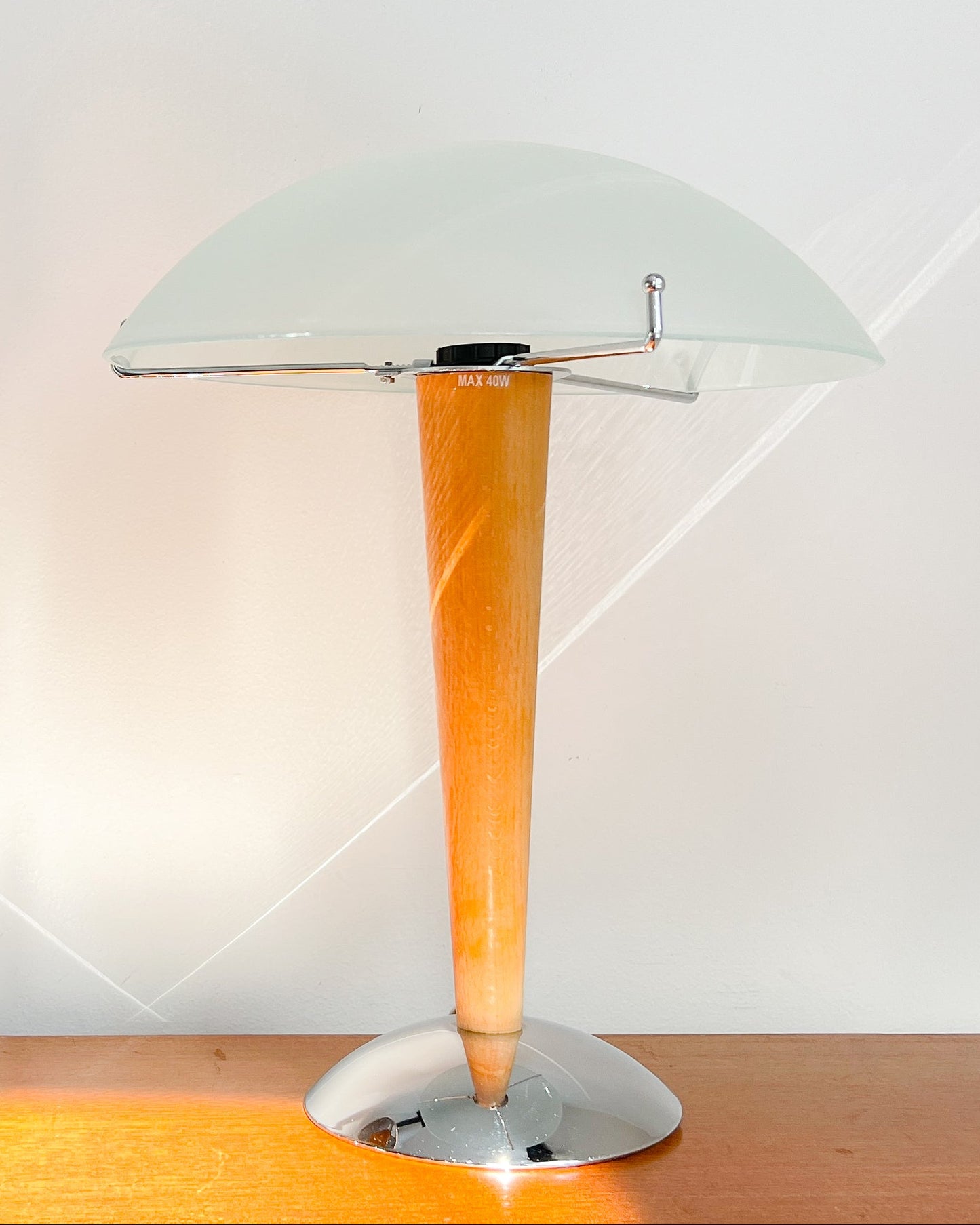 IKEA Kvintol Frosted Glass & Wood Table Lamp | Scandinavian Postmodern, 1990s