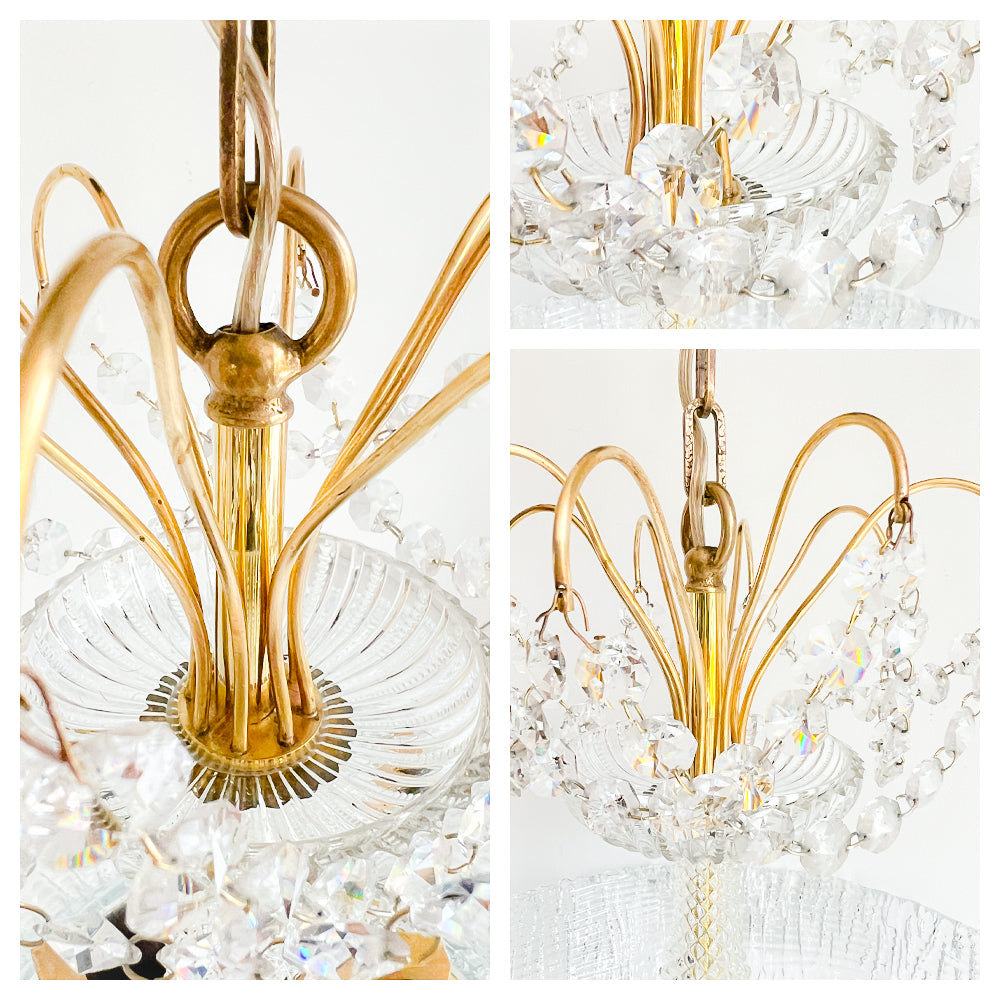 Vintage Brass and Crystal Chandelier | Regency Style, 1960s–1970s