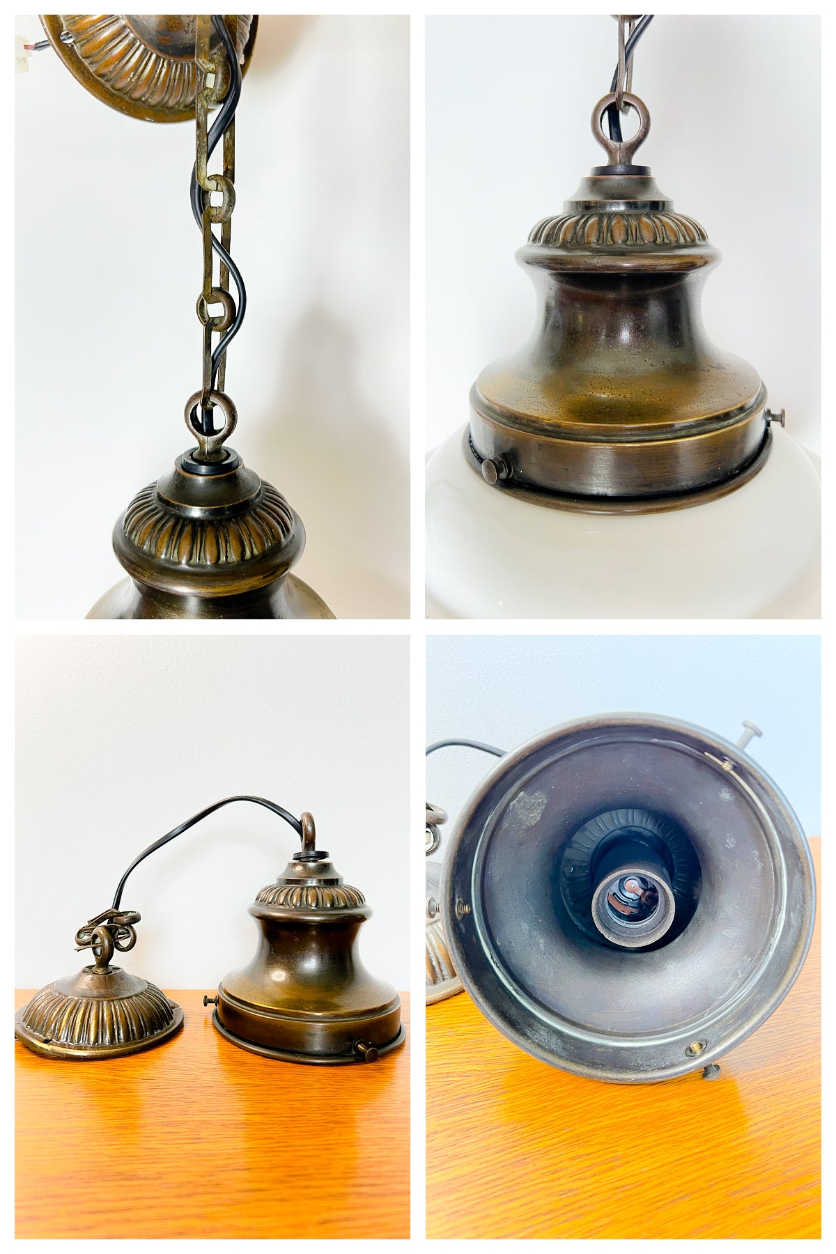 Large Opaline Glass Pendant Lamp | Art Deco