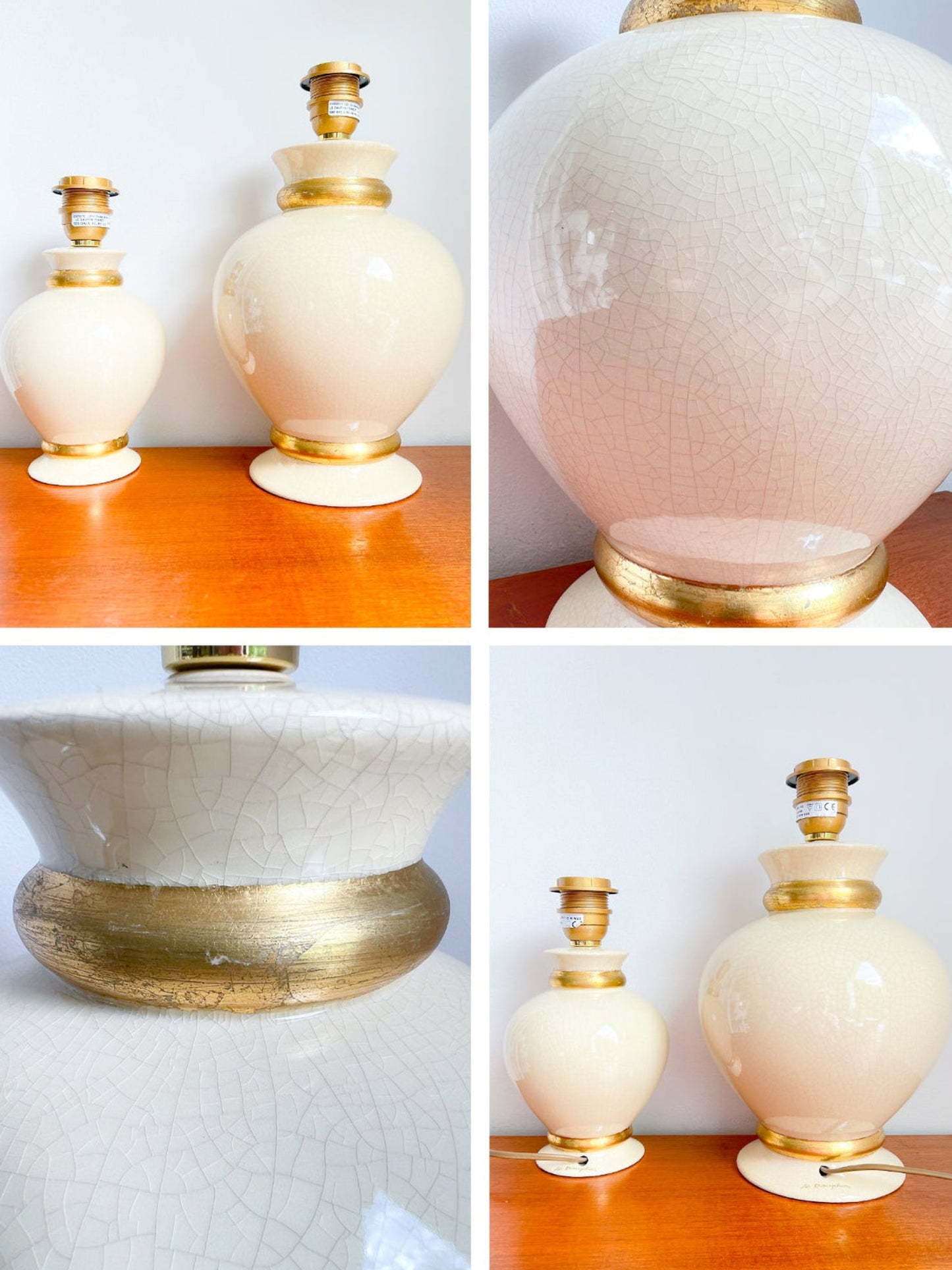 Set of 2 Ceramic Crackle Table Lamps by Maison Le Dauphin| Hollywood Regency, 1970s