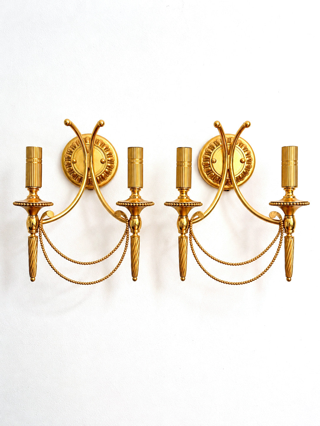 Vintage Pair of Gaetano Sciolari Double Wall Sconces in Gilt Brass | Hollywood Regency, 1960/70s