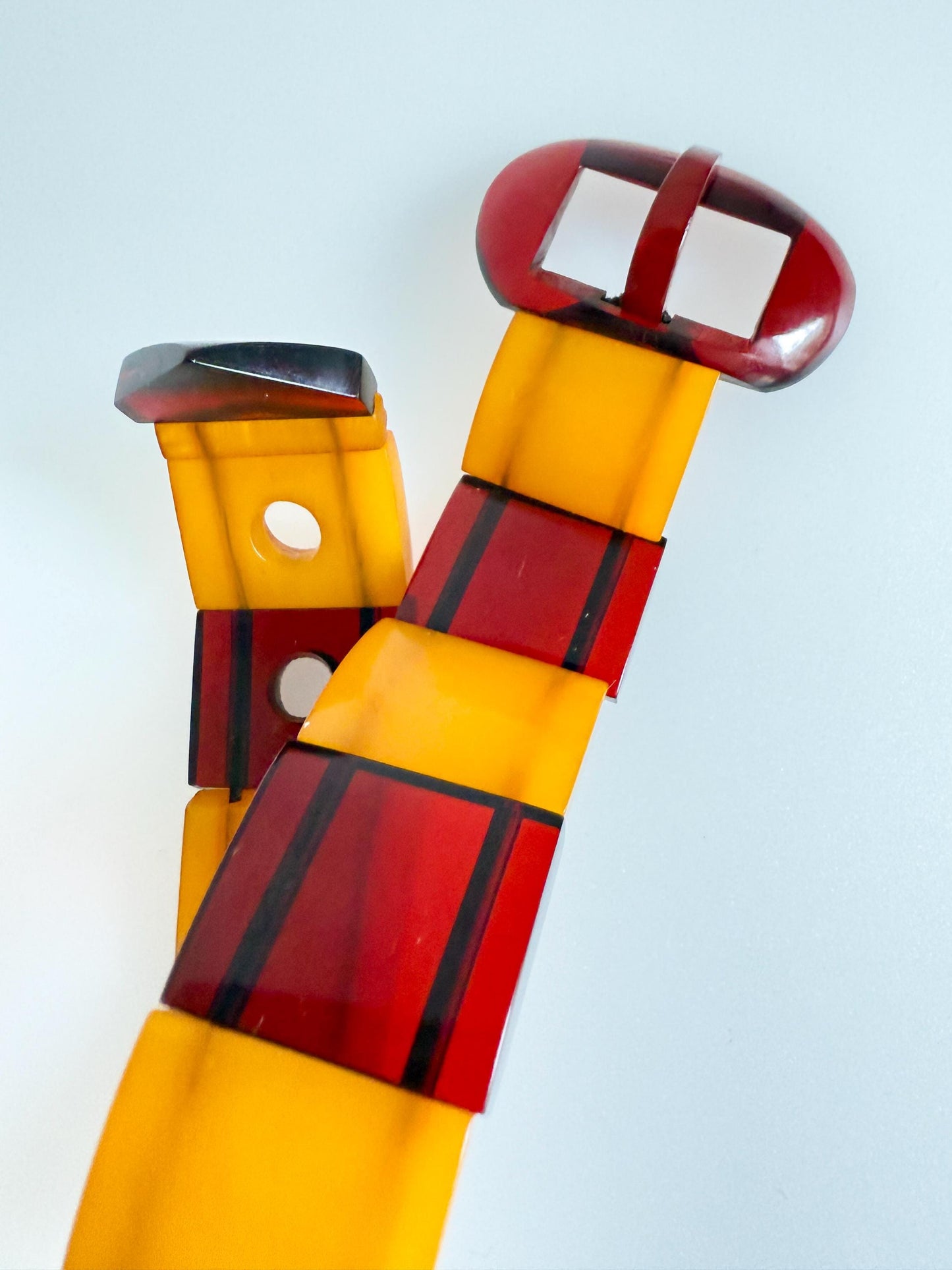 Vintage Bakelite Catalin Bracelet with Cherry Juice & Butterscotch Panels | Art Deco, 1940s
