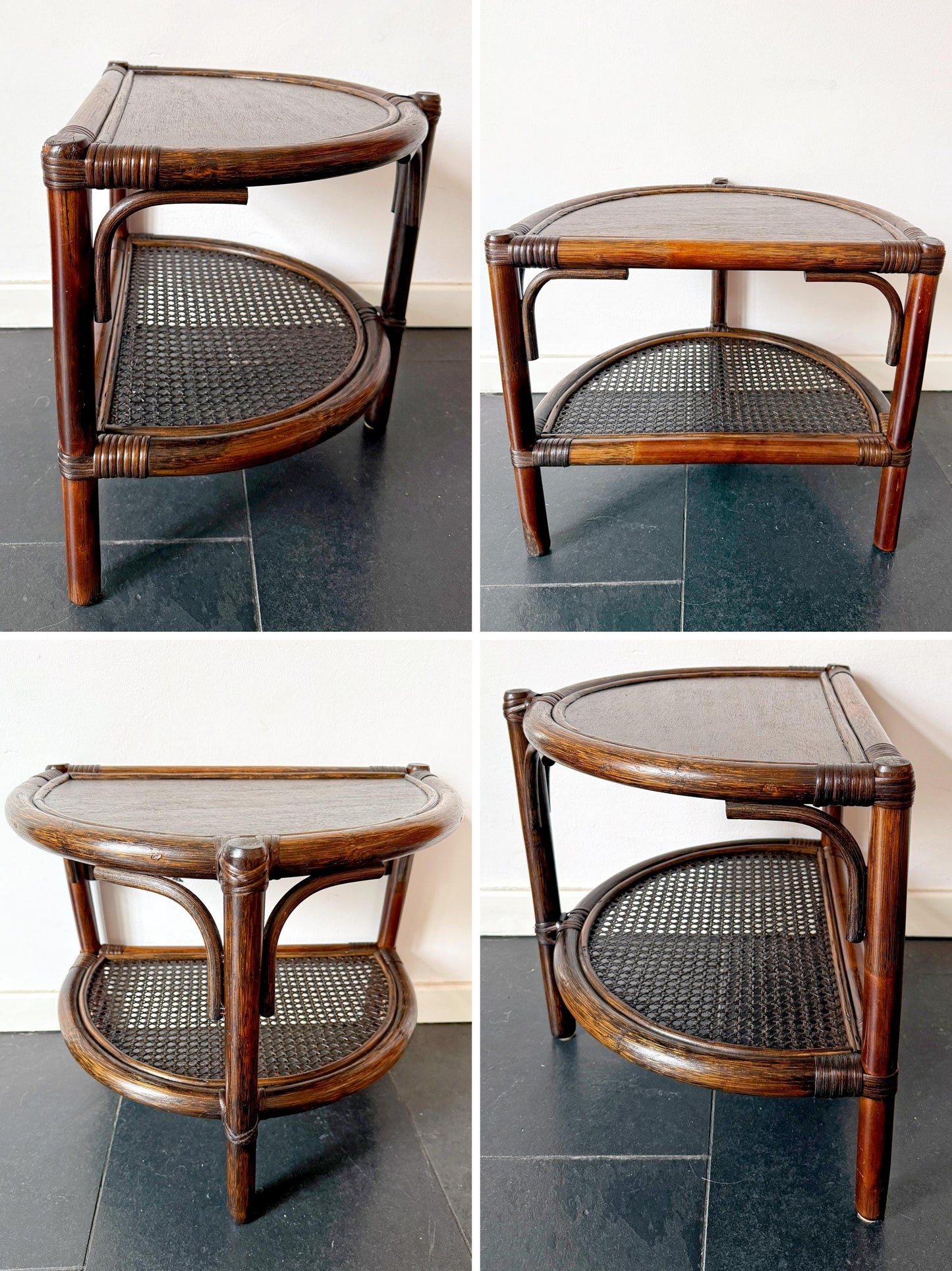 Vintage Rattan & Cane Half-Moon Wall Table | Mid-Century Bohemian