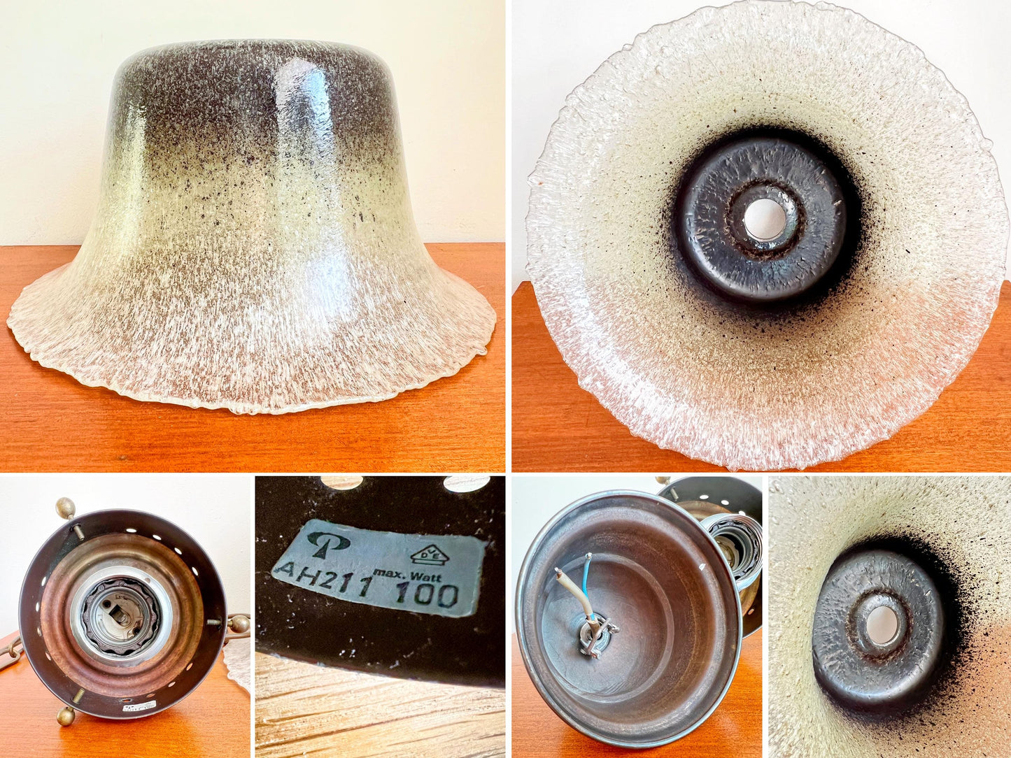 Peill & Putzler Glass and Brass Pendant Lamp | Mid-Century / Art Deco