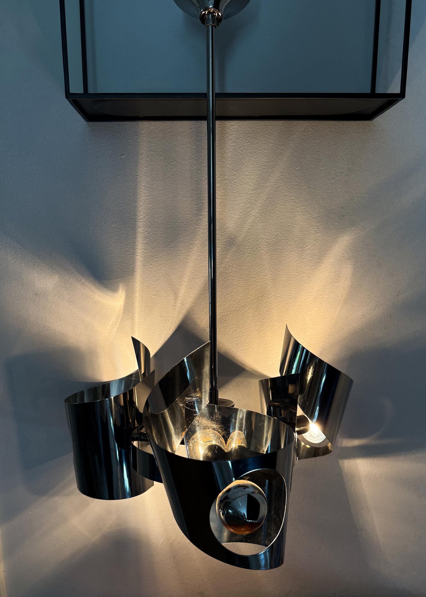 Vintage Space Age Chrome Pendant Lamp | Mid-Century Modern