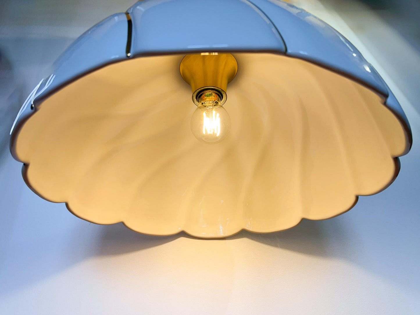 Vintage XL Ceramic Pendant Lamp attributed to Tommaso Barbi | Hollywood Regency, 1970s