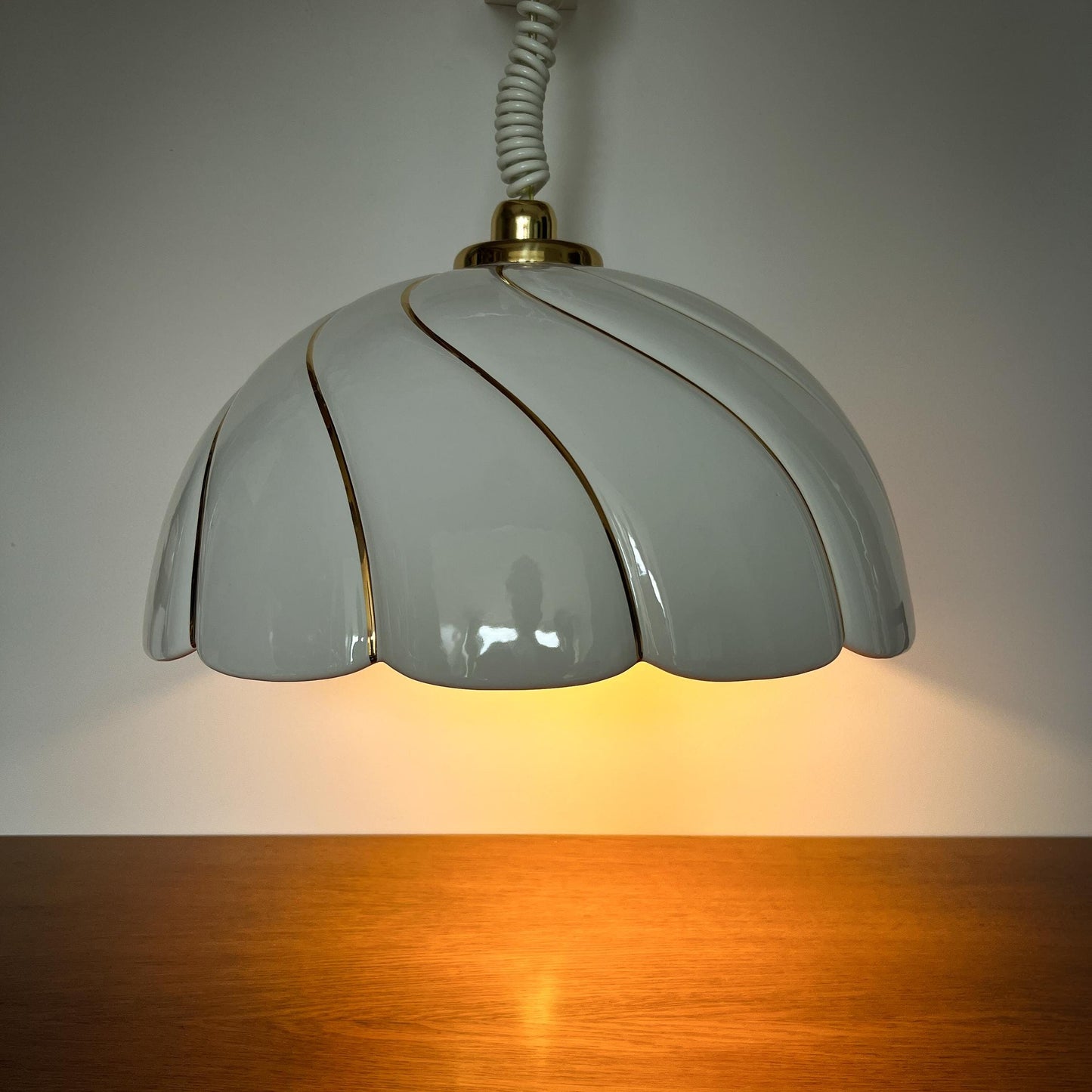 Vintage XL Ceramic Pendant Lamp attributed to Tommaso Barbi | Hollywood Regency, 1970s