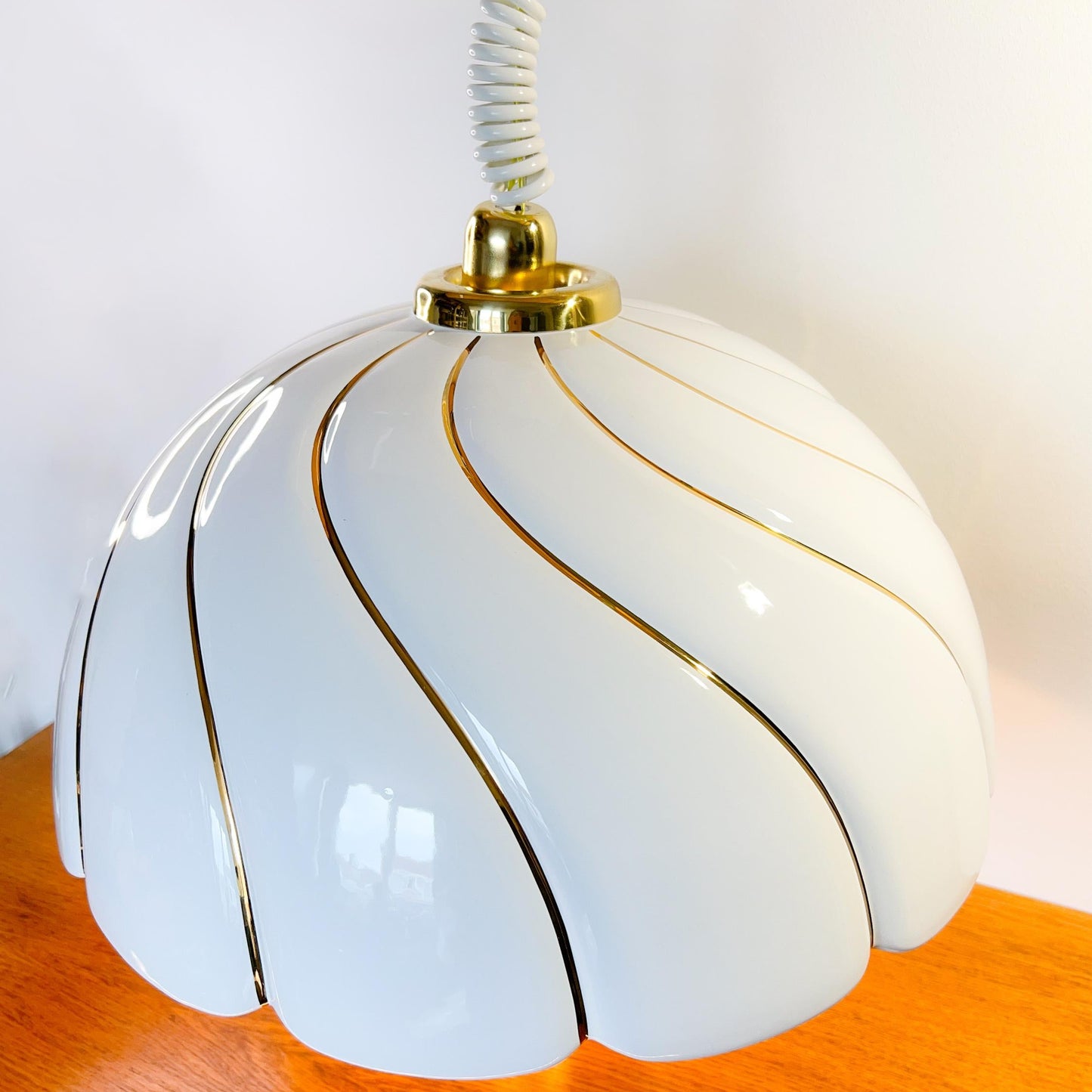 Vintage XL Ceramic Pendant Lamp attributed to Tommaso Barbi | Hollywood Regency, 1970s