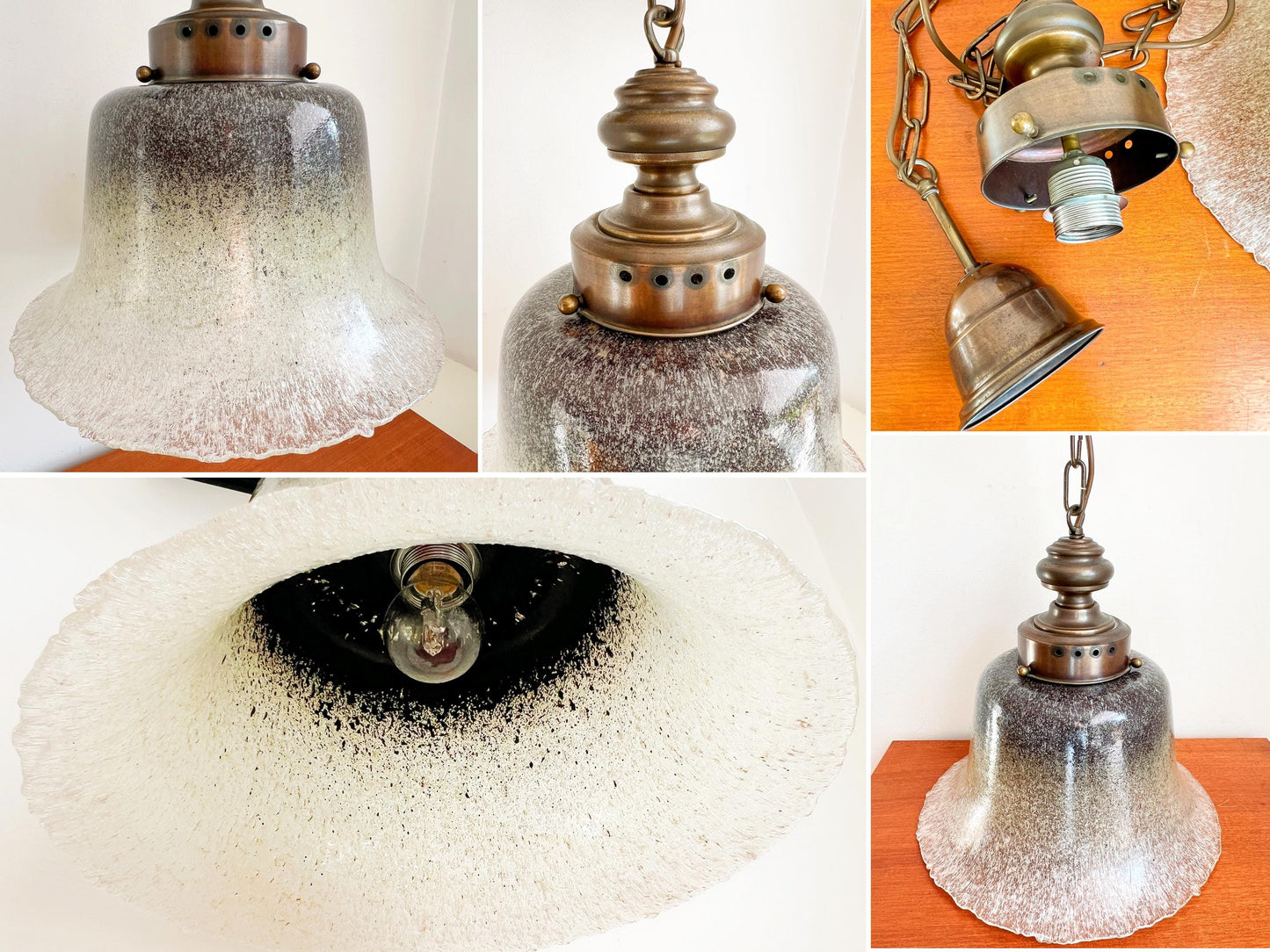 Peill & Putzler Glass and Brass Pendant Lamp | Mid-Century / Art Deco