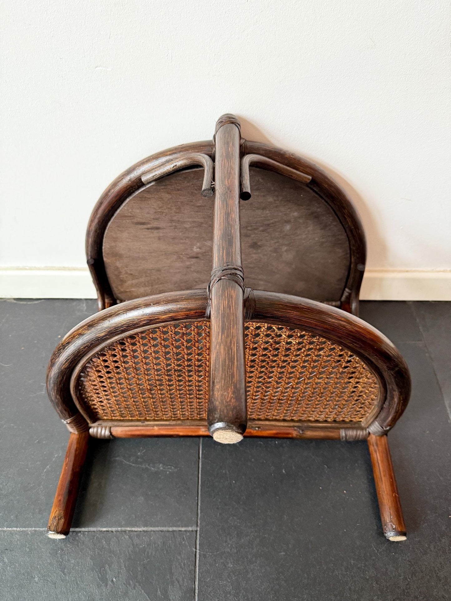 Vintage Rattan & Cane Half-Moon Wall Table | Mid-Century Bohemian