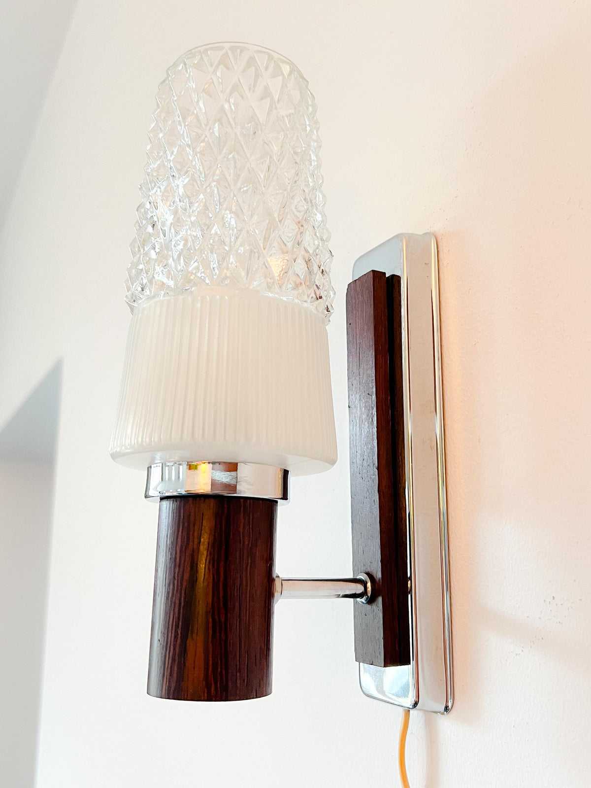 Vintage Teak and Glass Wall Lamp | Scandinavian Mid-Century style, 1960s