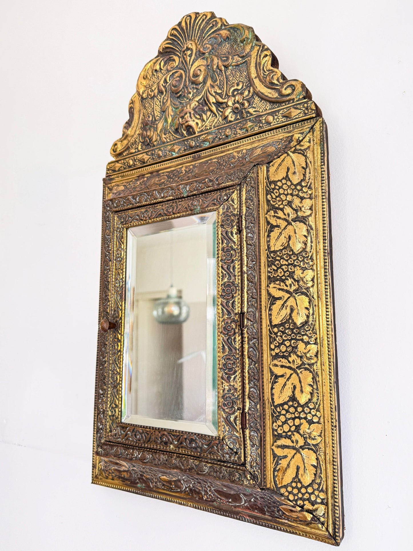 Antique Wall Cabinet with Beveled Mirror and Brush | Victorian, late 19th / early 20th Century