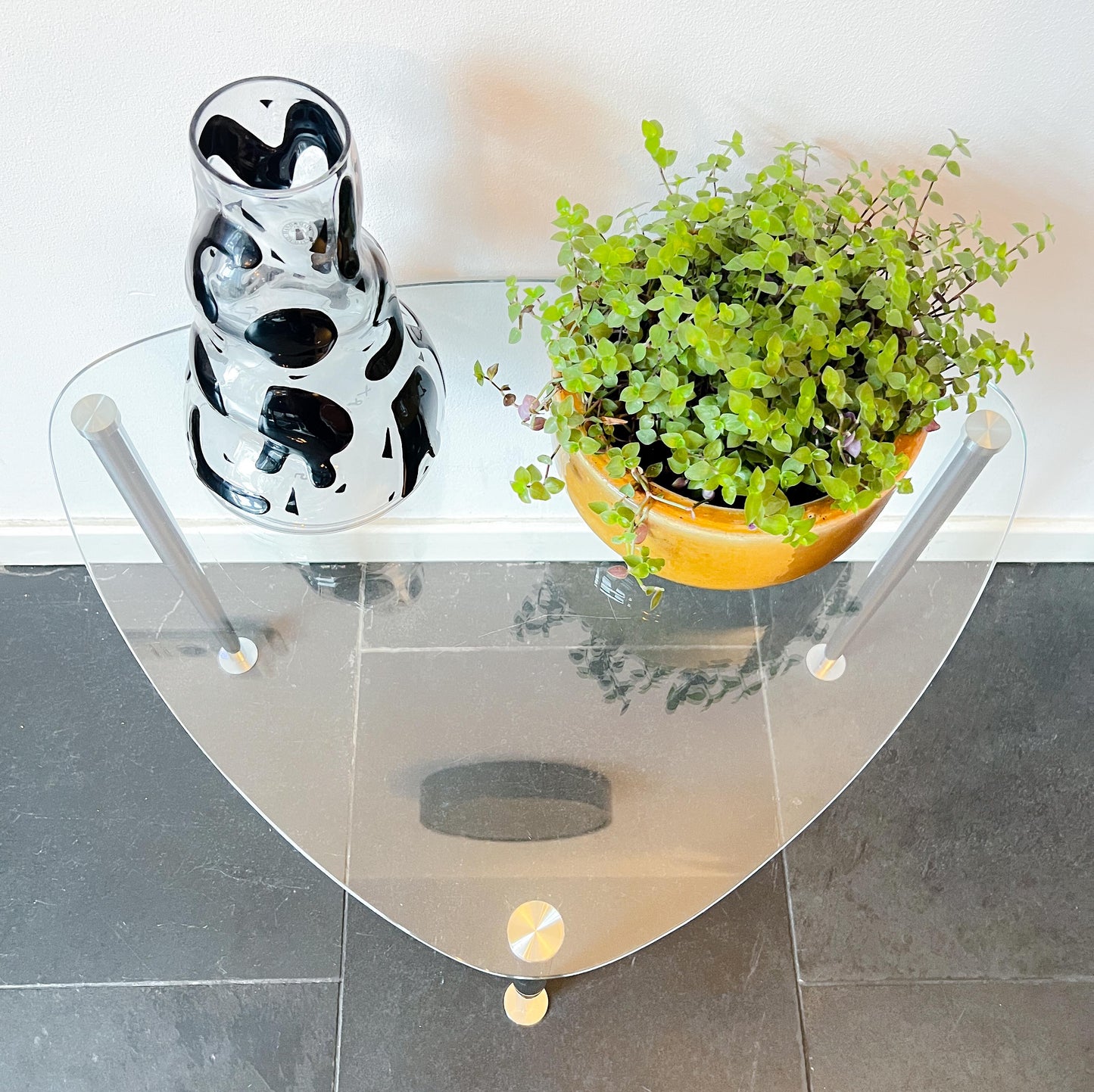 Vintage Triangular Coffee Table in Glass and Chrome | Minimalist Modernist, 1960/70s