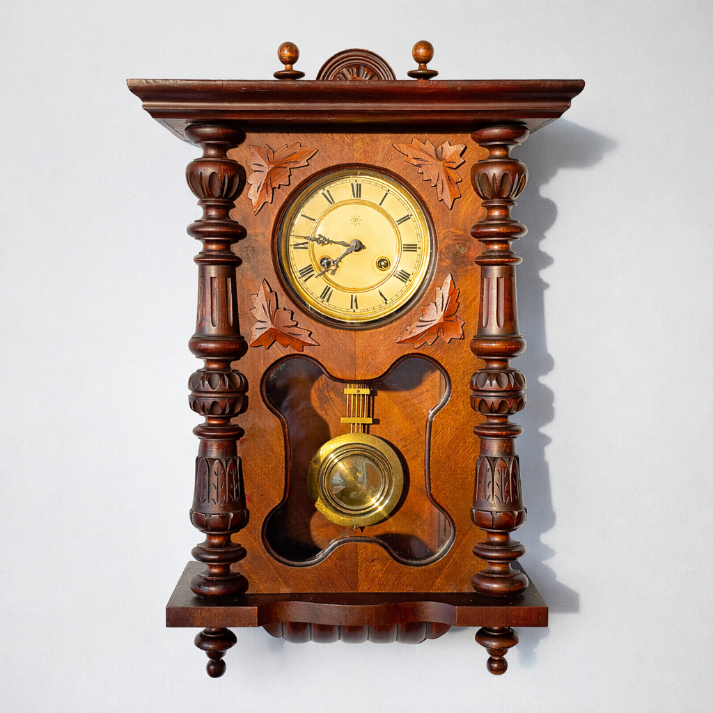 Historicist wooden wall clock with brass pendulum, early 20th century. By vintagefindsbyrenata