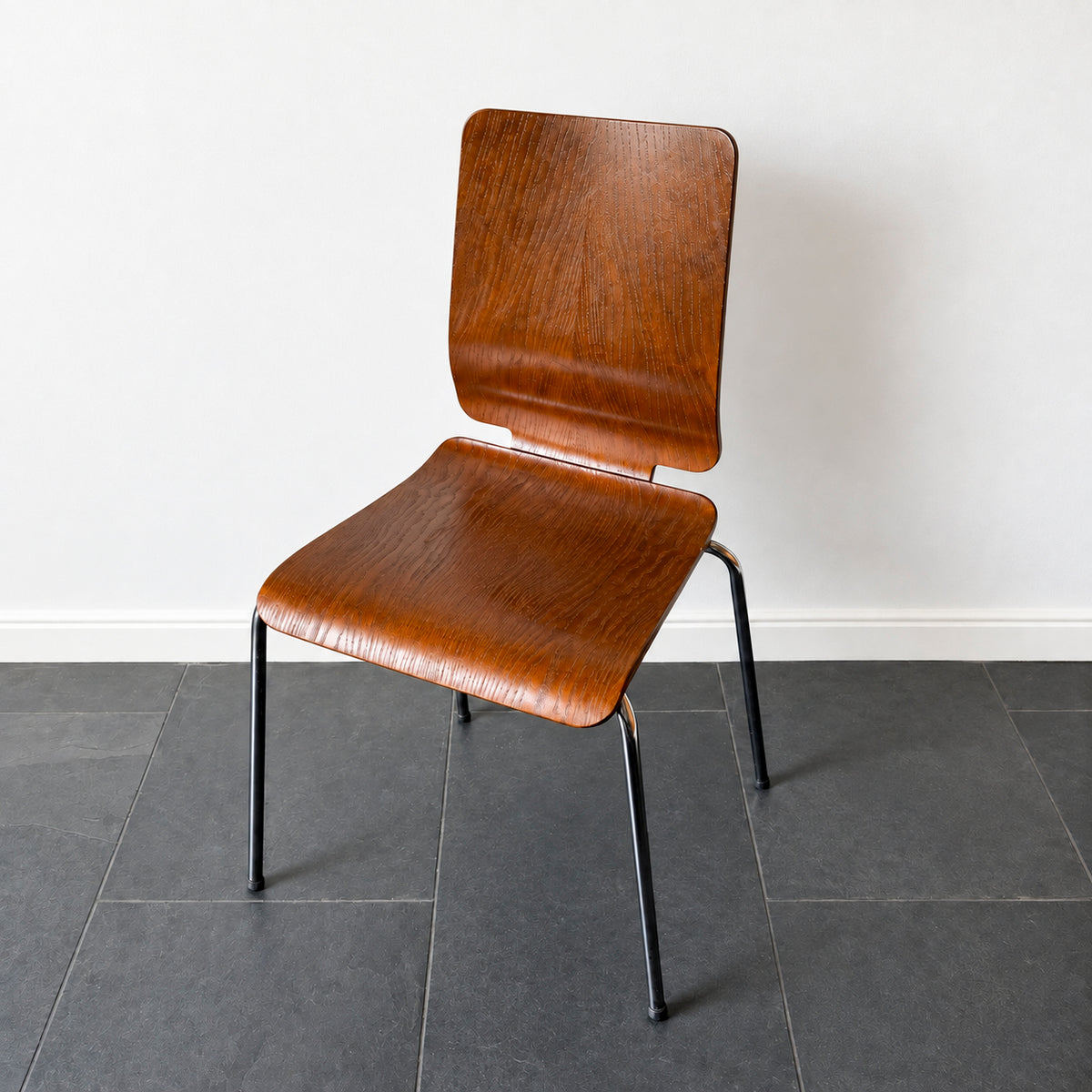 Scandinavian modern IKEA GILBERT chair by Carina Bengs, brown molded wood veneer and chrome-plated steel.